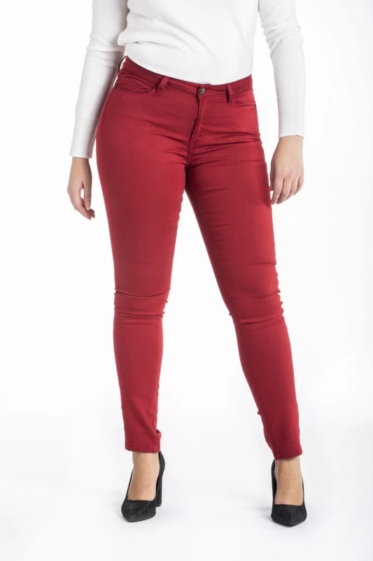 Jeans slim taille haute stretch ROUGE